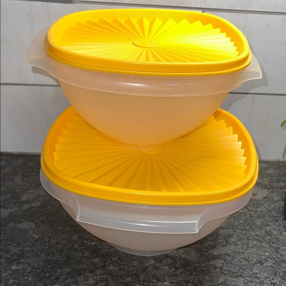 Set of 2 Servalier storage bowls Yellow Lidded Mixing Bowl Set